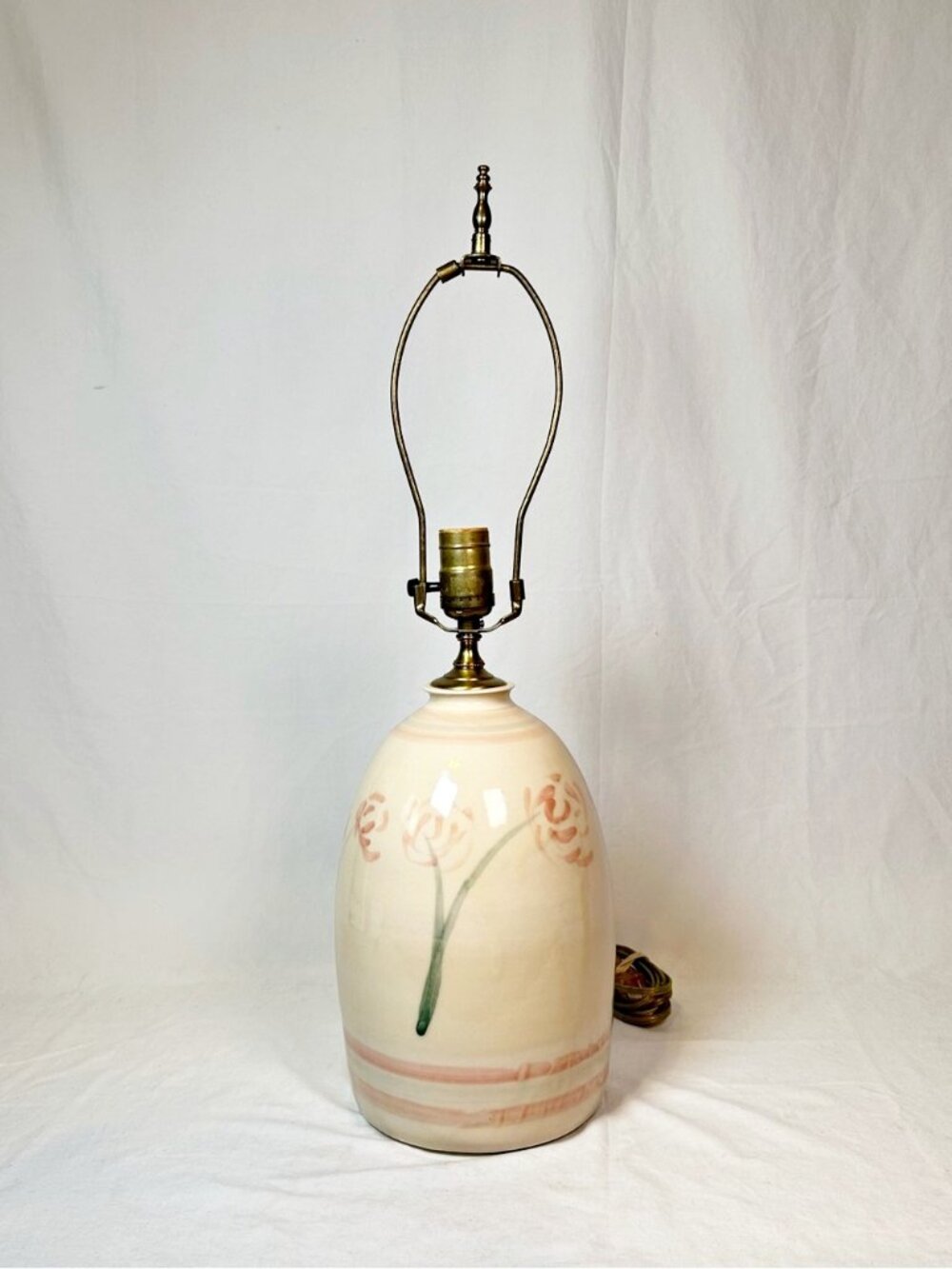 Vintage Farmhouse Pink Rose Pottery Stoneware Crock 23.5" Country Table Lamp